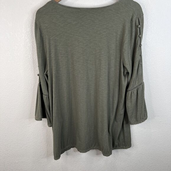 J. Jill Top Women's Large Green 3/4 Sleeve‎ Button Accent Boho Peasant Cotton - Picture 11 of 16